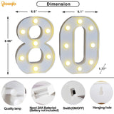 Pooqla Decorative LED Light Up Number Letters, White Plastic Marquee Number Lights Sign for 80th Birthday Party Wedding Decor, Battery Operated (80)