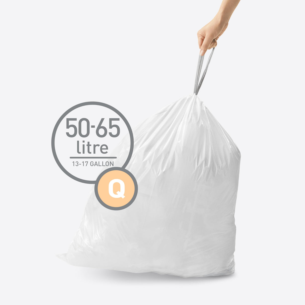 simplehuman Code Q 200 Count, Dispenser Pack Custom Fit Liners, Drawstring Trash Bags, 50-65 Liter / 13-17 Gallon, White