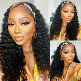 Lauberita Headband Wig Human Hair Wigs 18 Inch Wear and Go Glueless Wig Curly Deep Wave Headband Wig Natural Color