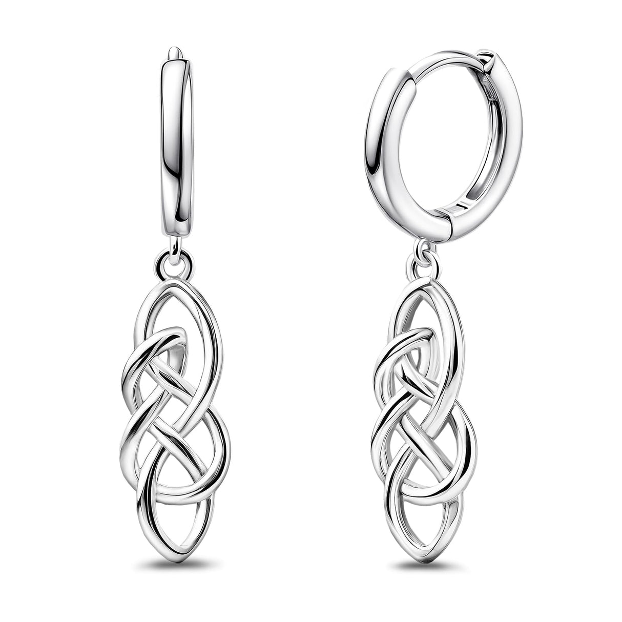 Celtic Knot Earrings for Women - Sterling Silver Hoop Earrings for Women Trendy Hypoallergenic Long Loop Earrings with Dangling Charm for Sensitive Ears Classic Fashion Huggie Earrings Gifts