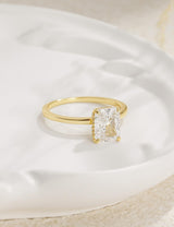 EAMTI 3CT Engagement Rings for Women Radiant Cut CZ Solitaire Promise Wedding Bands Travel Ring 14K Gold Plated Size 7