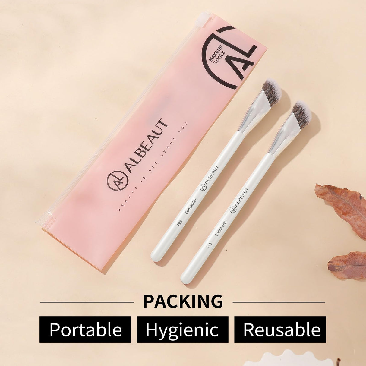 Albeaut Concealer Makeup Brushes 2 PCS Angled Brushes for Liquid, Cream, Stick Concealer Foundation Nose Contour Eyeshadow Blending(193-2pcs)