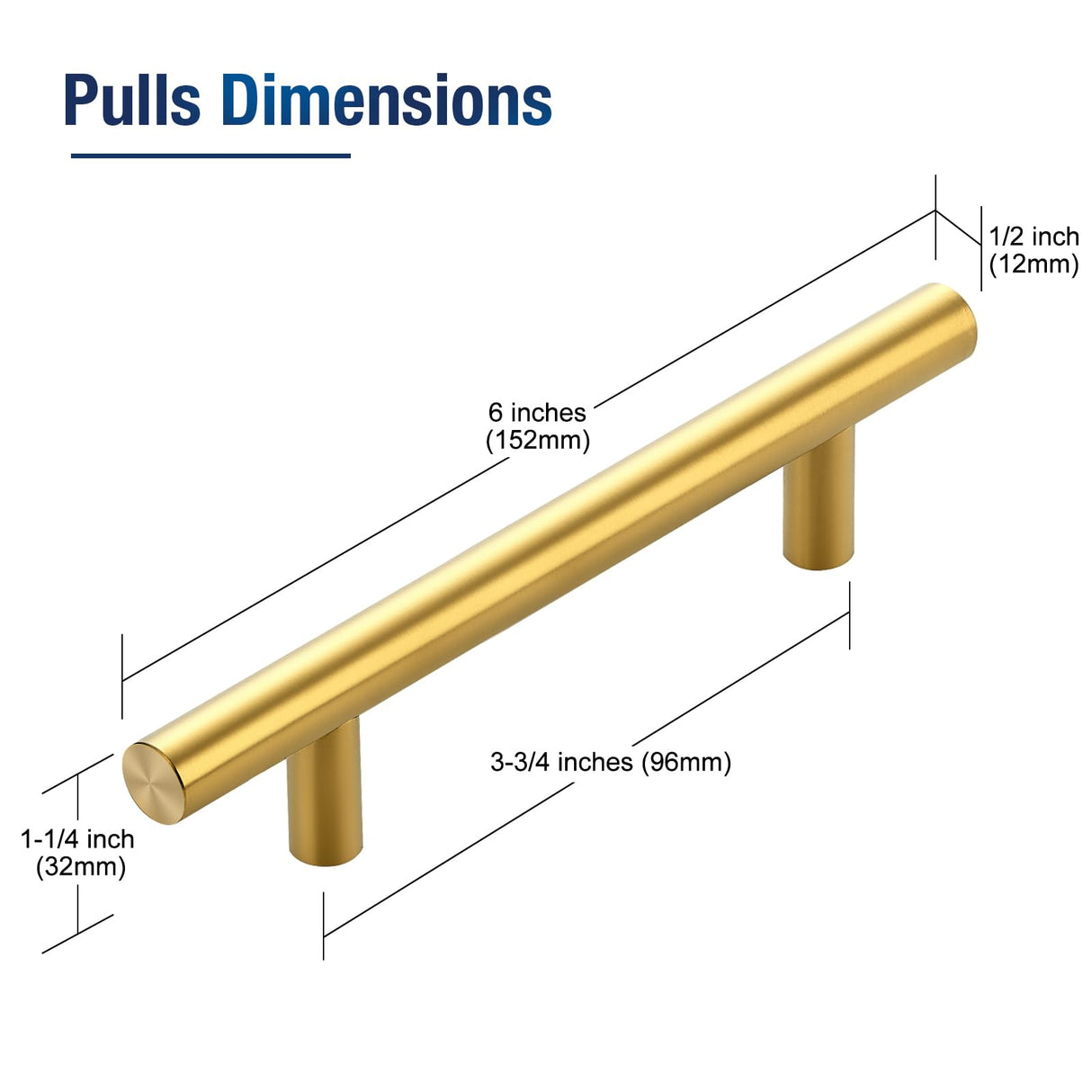JOY DECOR 45 Pack 6 Inch Cabinet Pulls Kitchen Cabinet Handles with 3-3/4 Inch Hole Center Brushed Brass Cabinet Hardware Stainless Steel Kitchen Drawer Pulls for Cabinets Cupboard, 96mm Hole Centers