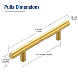 JOY DECOR 45 Pack 6 Inch Cabinet Pulls Kitchen Cabinet Handles with 3-3/4 Inch Hole Center Brushed Brass Cabinet Hardware Stainless Steel Kitchen Drawer Pulls for Cabinets Cupboard, 96mm Hole Centers