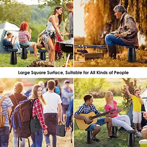 Folding Camping Stool - Square Collapsible Portable Seat with Elastic Cushion & Adjustable Nylon Bag, Sturdy Lightweight Telescoping Design, Max Load 485lb