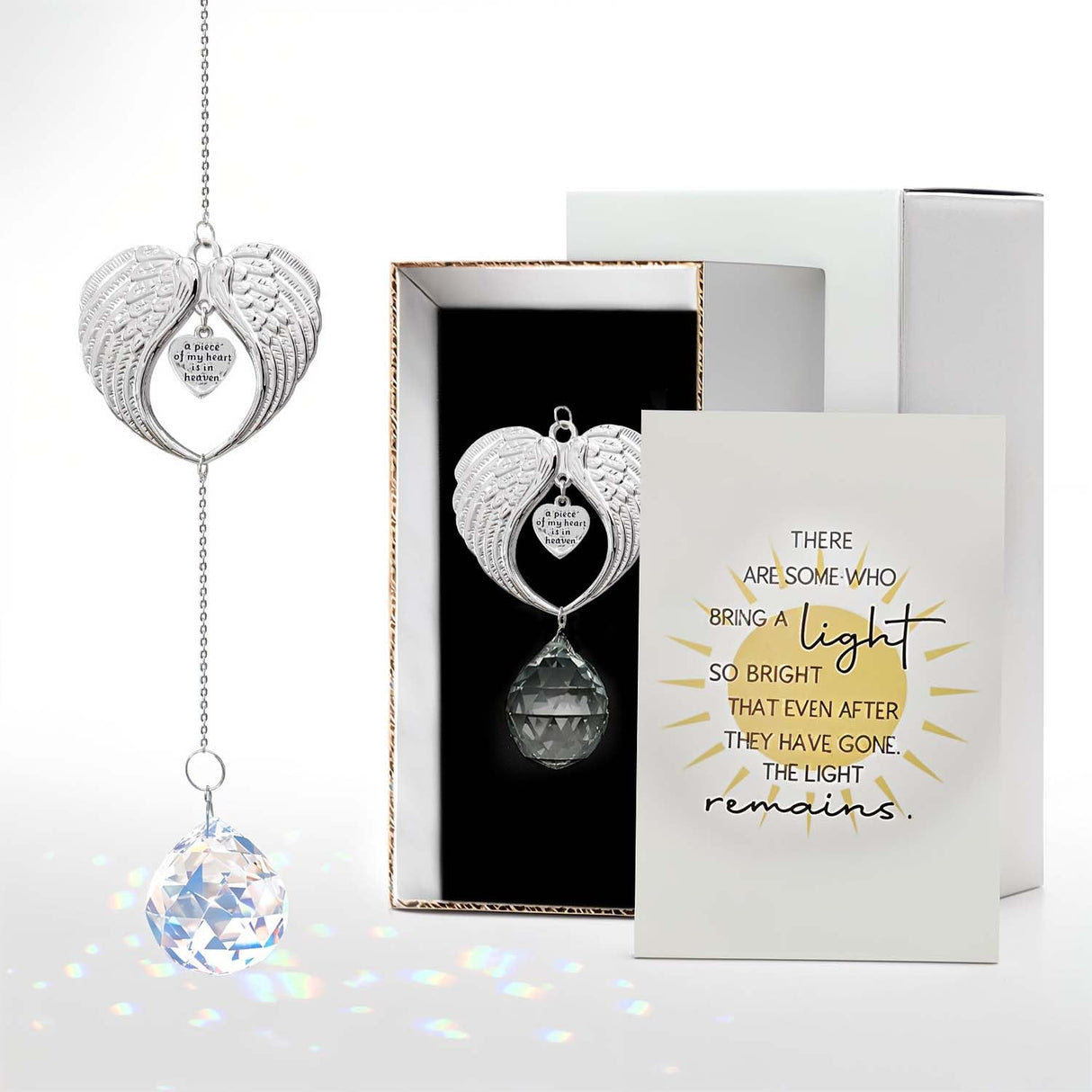 Memorial Suncatcher Sympathy Gift for Loss of Loved One, in Memory Bereavement Gift for Loss of Mom Dad Husband Wife Son Daughter Dog, Angel Wings Crystal Window Sun Catcher Remembrance Gift