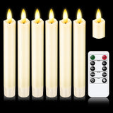 KSWING Upgraded Real Wax Short LED Flameless Taper Candles with Remote, 6 PCS Ivory Candlesticks Battery Operated 3D Flickering - 6" Realistic Fake Candle Sticks for Home/Wedding/Fireplace Xmas Decor