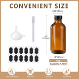 BPFY 24 Pack 4 oz Amber Boston Glass Bottle with Black Poly Cap, Funnel, Chalk Labels, Pen for Homemade Vanilla Extract, Essential Oils, Wedding, Christmas, Holiday Gift