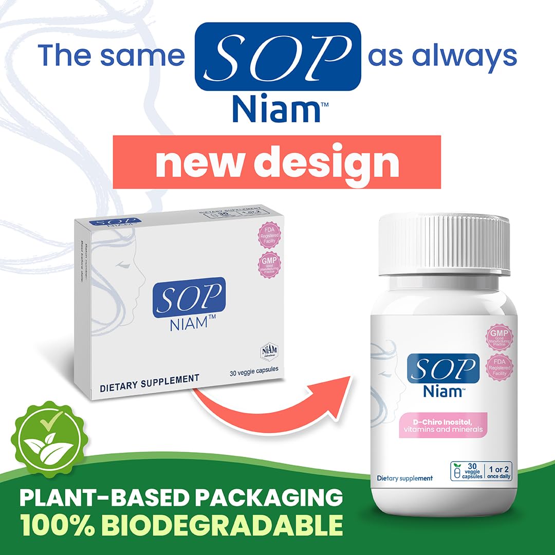 PCOS SOP Niam | D-Chiro Inositol Supplement - 500mg | Folic Acid, Vitamin B6, B12, D3 & Biotin | Polycystic Ovary Syndrome | Hormonal Balance | 30 Capsules