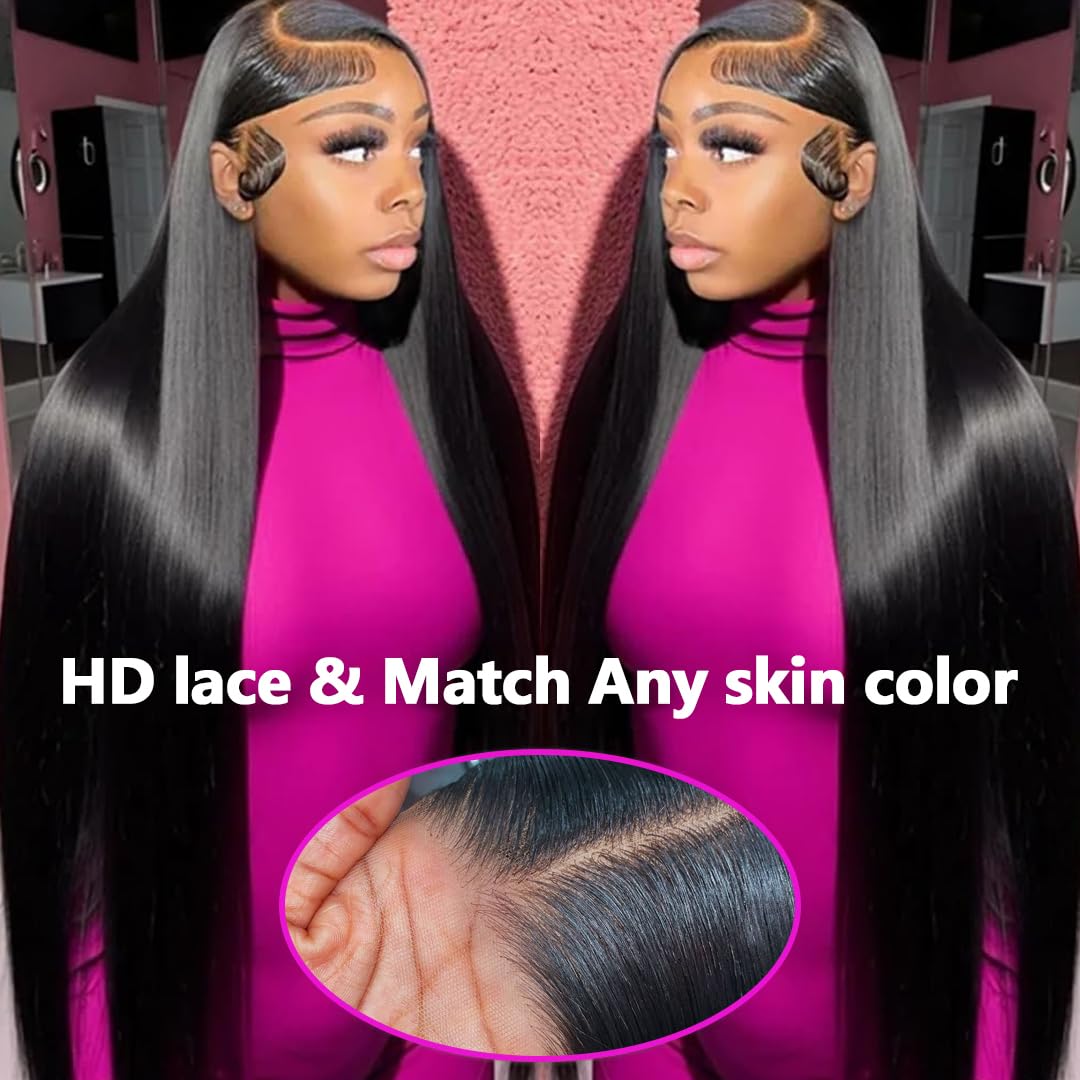 GIVHAP 28 Inch Straight Lace Front Wigs Human Hair Pre-Plucked 180% Density Glueless 13x4 HD Lace Frontal Wigs Human Hair Natural Hairline Brazilian Virgin Hair for Black Women with Baby Hair