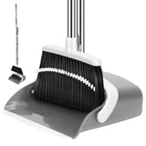 NACENA Broom and Dustpan Set, 55-in Long Adjustable Handle Broom Dustpan Combo with Dustpan Teeth to Automatically Clean Hair Suitable for Home Kitchen Office Hall Floor, Large(Grey&White)