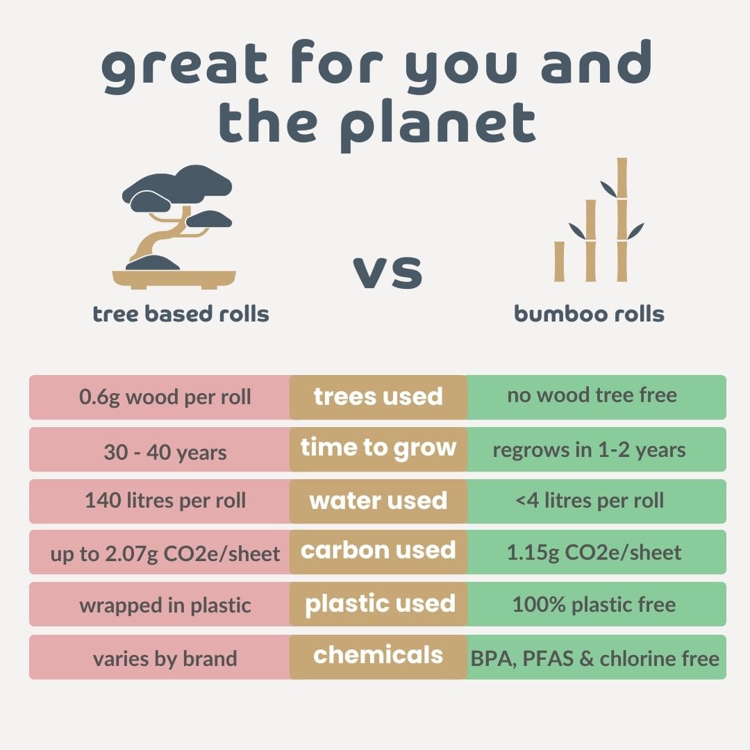 Bumboo Bamboo Toilet Roll 24 Pack | Wrapped Toilet Paper 3 ply, 300 Sheets | Eco Friendly Toilet Paper | Plastic-Free, Soft, Strong, Sustainable & Biodegradable Toilet Tissue