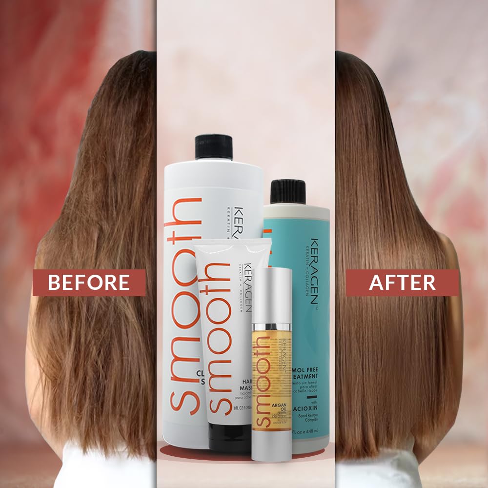 Keragen Brazilian Keratin Smoothing Treatment | Formaldehyde-Free Blowout Kit for Frizzy, Dry, or Damaged Hair | Organic Keratin and Collagen | Salon-Quality Results at Home | 16 Oz