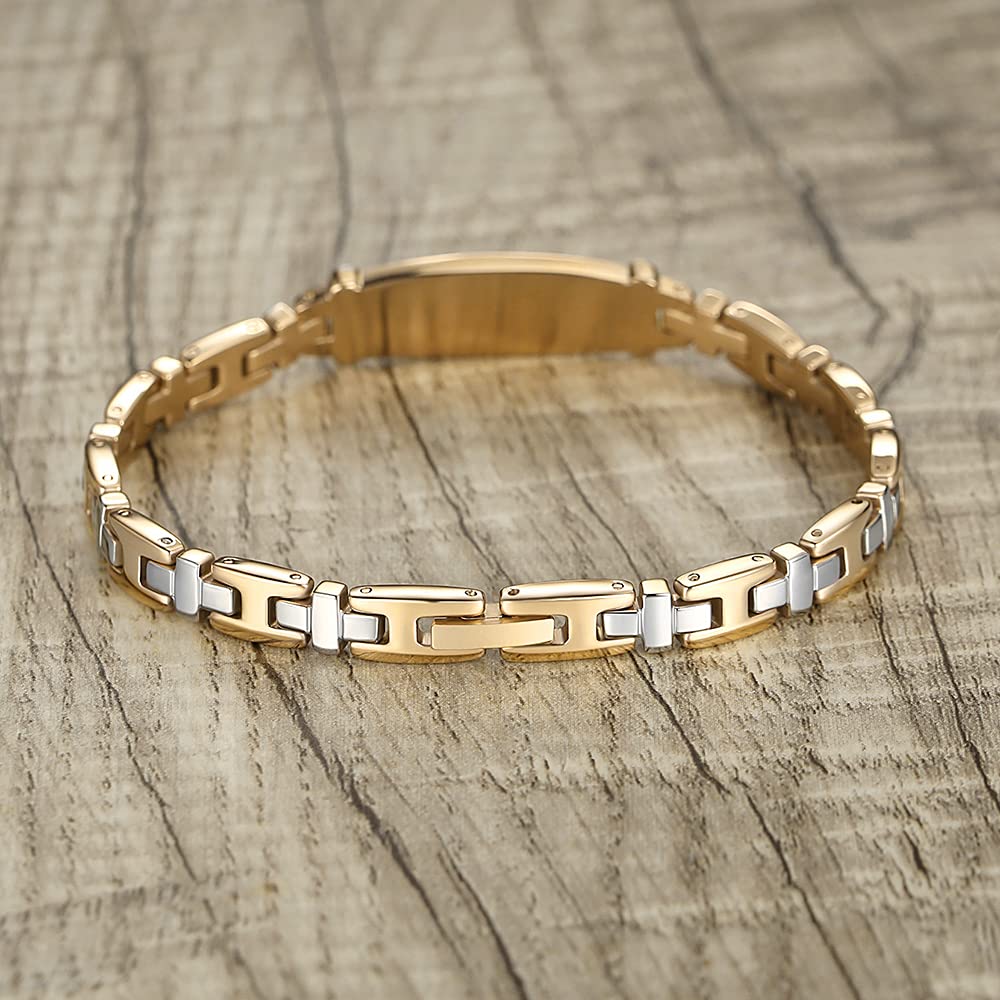 Tarring Fashion Lady Stainless steel Medical Alert id Bracelets with Free Engraving (Gold-7.5 in)