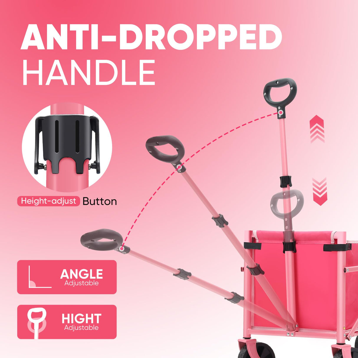 Sekey Wagon Cart with Wheels with 220LBS Capacity,Heavy Duty Wagon Carts Foldable,Lightweight Utility Portable Cart for Grocery, Shopping, Garden, Camping. Pink