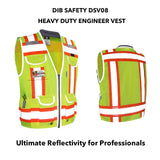 Dib Safety Reflective Vest Heavy Duty, High Visibility Two Tone Engineer Vest, Padded Collar, Retractable ID Pocket, Made with 3M Reflective Tape, Yellow 3XL