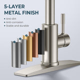 FORIOUS Kitchen Faucet with Pull Down Sprayer, Brushed Nickel High Arc Modern Classic Sink Faucet Stainless Steel with Deck Plate Fit for 1 or 3 Hole for Pot Filler Bar Farmhouse Laundry Rv