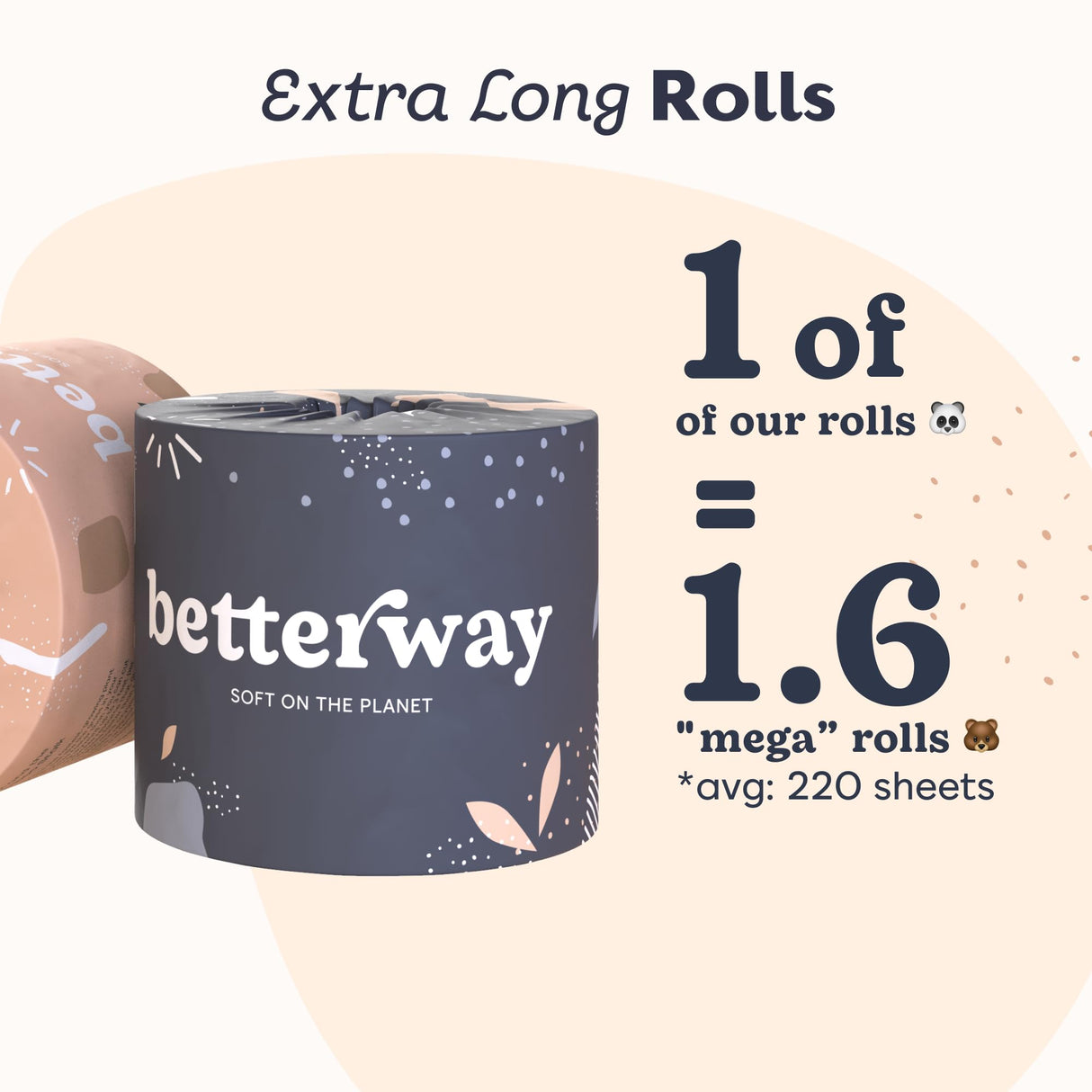 Betterway Bamboo Toilet Paper 3 Ply - Sustainable Toilet Tissue - 12 Long-Lasting Rolls & 360 Sheets Per Roll - Septic Safe - Organic, Plastic & PFAS Free - FSC Certified