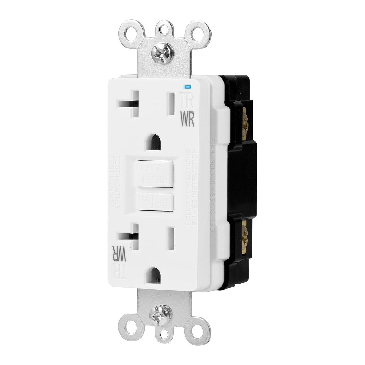 Amazon Basics Weather-Resistant Tamper-Resistant GFCI Receptacle with LED Indicator, Self-Test Feature, Ground Fault Circuit Interrupter for Indoor or Outdoor Use, 20 Amp, White