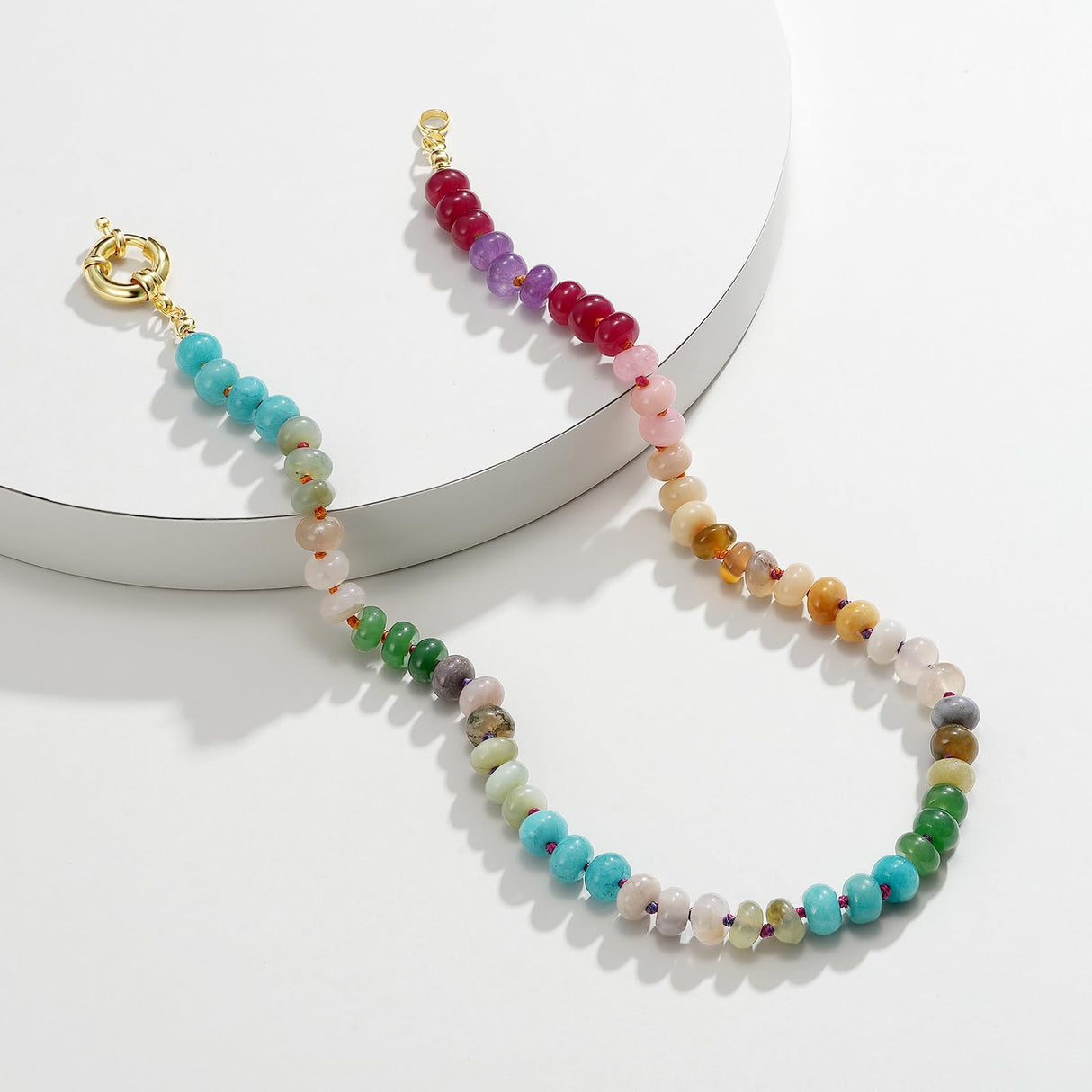 KissYan Beaded Gemstone Necklace for Women, Colorful Boho Bead Choker Natural Stone Surfer Beach Necklaces 14K Gold Plated Summer Handmade Jewelry(B08)