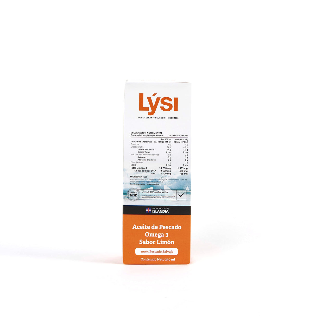 LÝSI, Omega 3 en Aceite de pescado, Mezcla de diferentes pescados, Sabor limón, Para toda la familia y embarazadas, Sin gluten y azúcar, 240 ml.