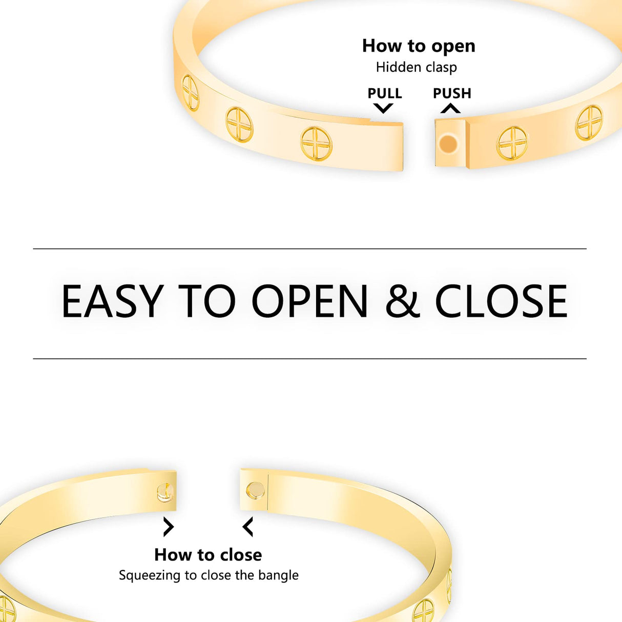 FOLOOTY 2-Pack Friendship Bracelets for Women - 18K Gold Plated Titanium Steel Cuff Love Bangle Set with Cubic Zirconia | Sister Jewelry Gift, Eco-Friendly Packaging, Durable Everyday Wear (gold, Small)