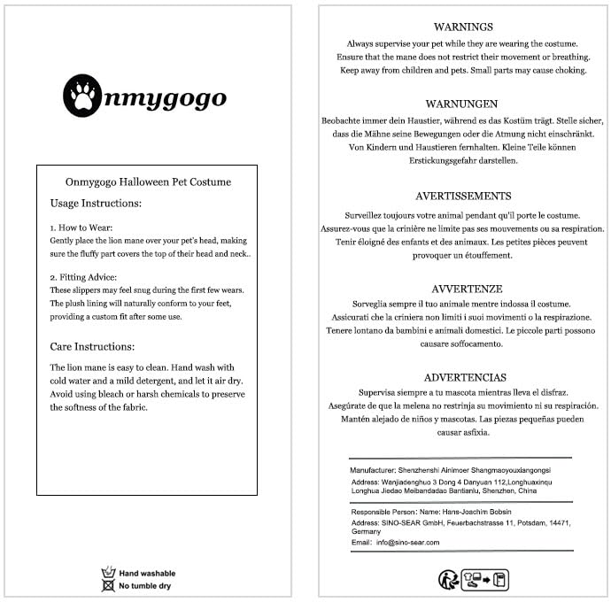 Onmygogo Lion Mane Wig for Dogs with Ears, Funny Pet Costumes for Halloween Christmas (Size L, Black)