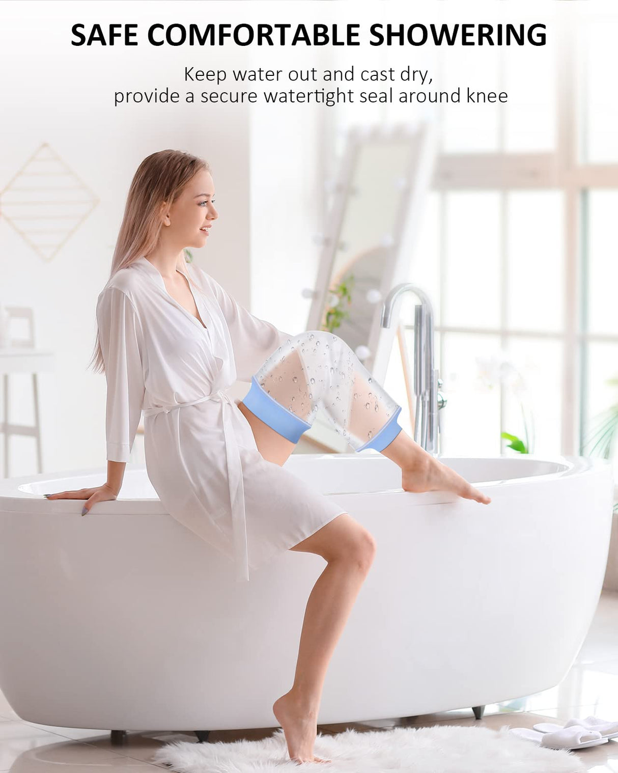 Waterproof Knee Cover for Shower Adult After Surgery, Upgraded Knee Surgery Shower Cover Watertight Knee Cast Protector for Knee Replacement Surgery Wound Burns Broken, Soft Stretchy Reusable