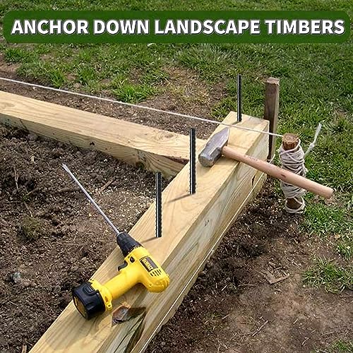 16 inches Ground Rebar Stakes (16 pcs) Heavy Duty Metal Spikes for Concrete Timber Garden Plant, Long Straight Steel Stakes for Tent, 3/8" Thickness Ground Anchors with Chisel Point End, Black