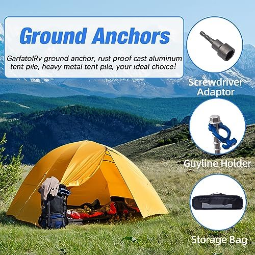 ‎Homeon Wheels Camping Ground Anchors Aluminum Screw Heavy Duty Metal Non-Rust Cast Tent Anchors in Kit for Securing Animals,Tents, Canopies, Sheds, Car Ports, Swing Sets Outdoors Beach（Blue）