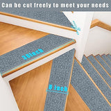 15Pcs Stair Treads for Wooden Steps Indoor with Self Adhesive, 8"x30" Non Slip Stair Runners-Peel & Stick Indoor Stair Carpet Runner, Resistant Indoor Runner for Kids、Elders and Pets, Light Gray