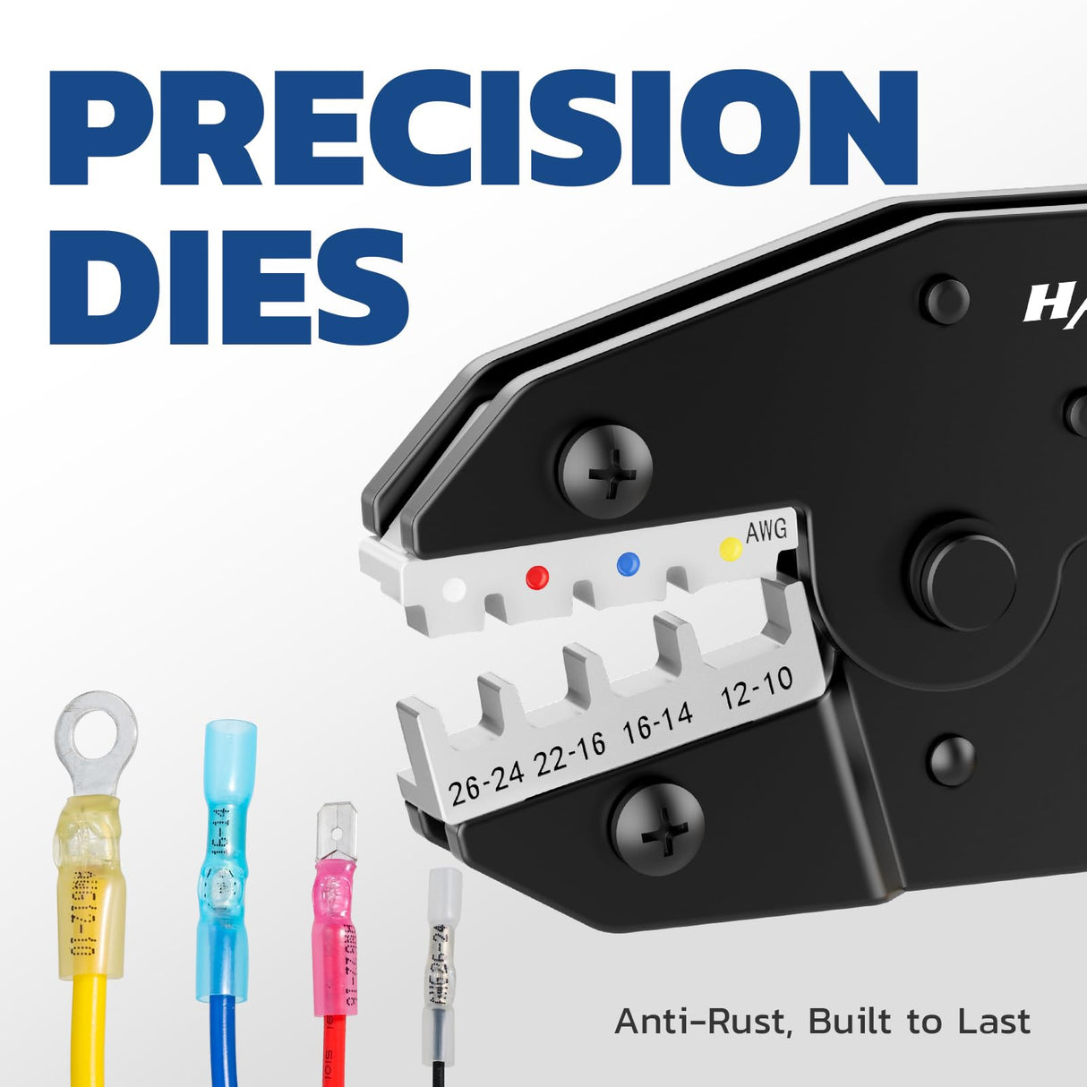 haisstronica Crimping Tool For Heat Shrink Connectors-AWG 26-10 Ratchet Wire Terminal Crimper-Ratcheting Crimper Tools-Available For Insulated Nylon Connectors and Electrical Wire Connectors HS-8327