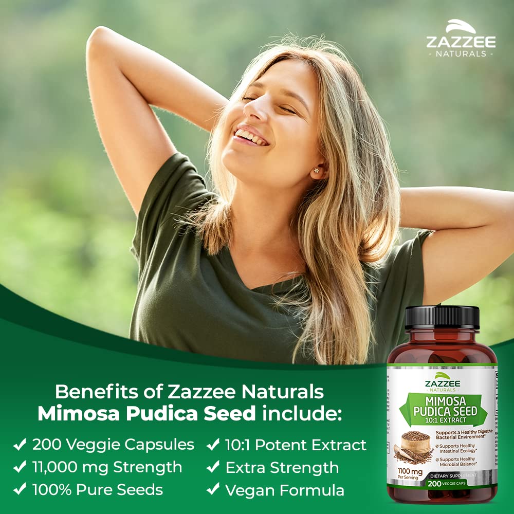 Zazzee Mimosa Pudica Seed 10:1 Extract, 200 Vegan Capsules, 1100 mg, 3+ Month Supply, Potent 10:1 Extract, Non-GMO and All-Natural