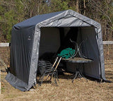 ShelterLogic 10' x 10' Shed-in-a-Box All Season Steel Metal Peak Roof Outdoor Storage Shed with Waterproof Cover and Heavy Duty Reusable Auger Anchors, grey