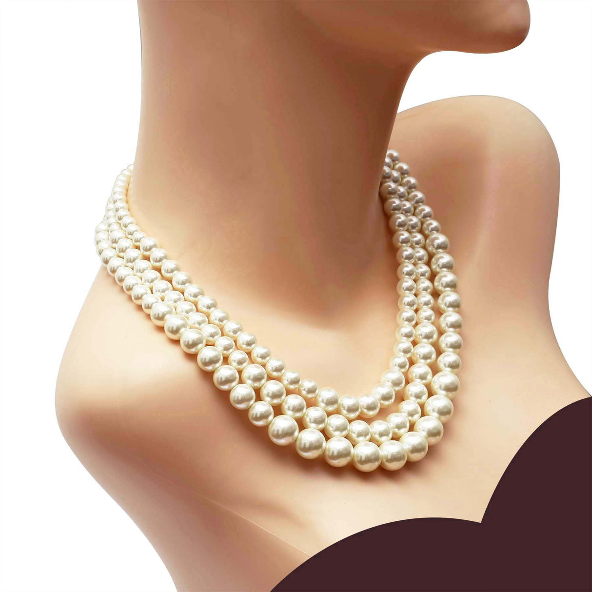 S SUSANN Costume Layered Gold Pearl Necklace Choker Chunky Glass Statement Necklace and Earring, good gift for women Faux pearl necklace (Pearl collar necklace)