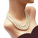S SUSANN Costume Layered Gold Pearl Necklace Choker Chunky Glass Statement Necklace and Earring, good gift for women Faux pearl necklace (Pearl collar necklace)