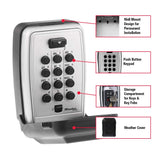 Master Lock Wall Mount Key Lock Box with Push Button for House Keys, Outdoor Safe with Combination Lock, 5 Key Capacity, 5423EC , Black
