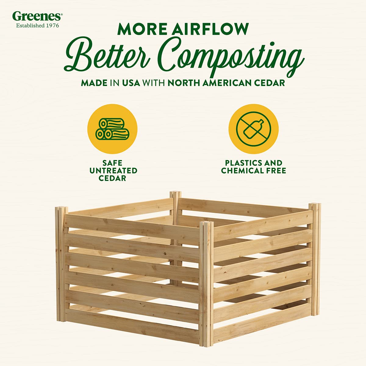 Greenes Fence Premium Cedar Wood Composter, 36" L x 36" W x 31" H (3/4" Thick) / 173.92 gallons - Made in USA with North American Cedar