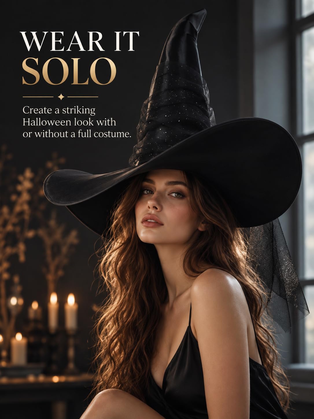 UQJE Women's Witch Hat, Oversized Mesh Halloween Costume Hat, Black, 24in