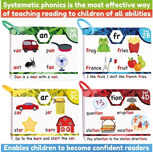 Phonics Flash Cards - Learn to Read in 20 Stages - Digraphs CVC Blends Long Vowel Sounds - Games for Kids Ages 4-8 Kindergarten First Second Grade Homeschool Educational Study Activity