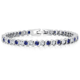 Gem Stone King Gold Plated Sapphire CZ Tennis Bracelet, Blue, White Gold