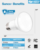 Sunco 10 Pack BR20 LED Bulb Dimmable, Small Recessed Lighting Bulbs, R20 Mini Flood Light Indoor, 550 LM, 7W (50W Equivalent), 3000K Warm White, E26 Base, Can Light for Home, Kitchen, Bedroom UL.