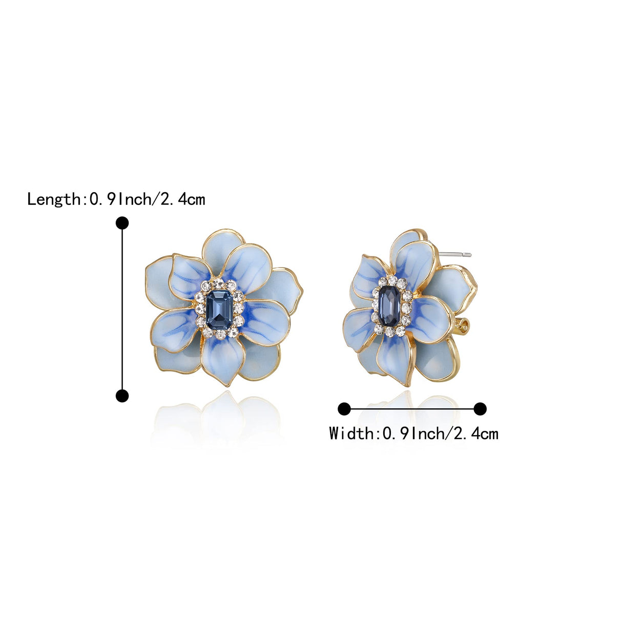 BriLove Stunning Emerald Cut Flower Leaf Stud Earrings for Women Blue