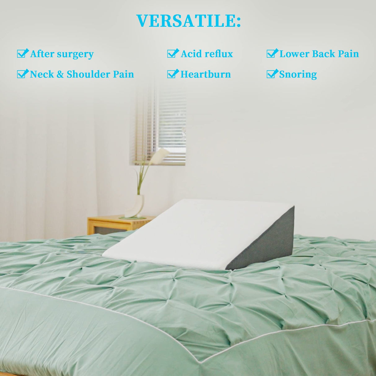 Touchutopia Bed Wedge Pillow for Sleeping, 8" 24" 24" Triangle Pillow Wedge, Cooling Memory Foam Top, Elevated Support Wedge Pillow - Removable Washable Cover