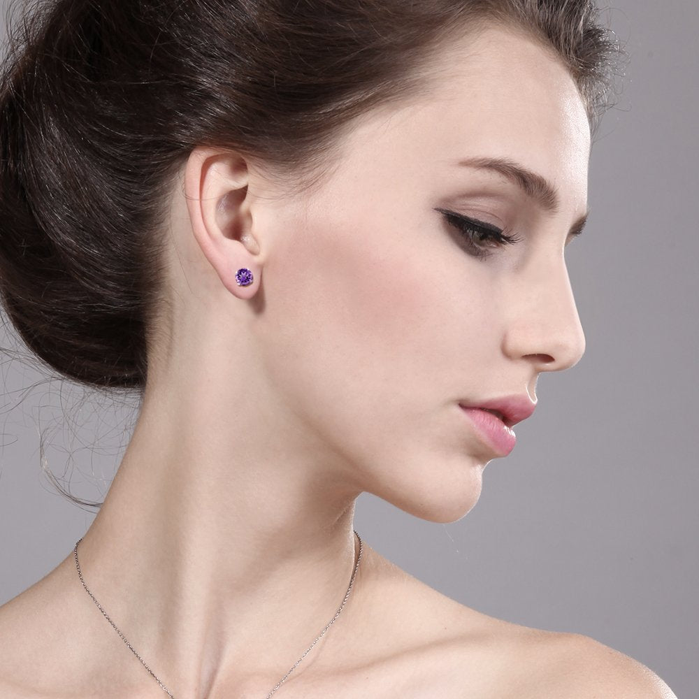 Gem Stone King 1.50 Cttw Round Purple Amethyst Stud Earrings For Women
