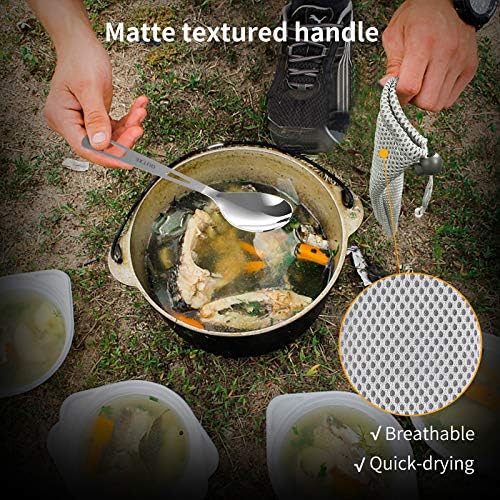 OUTXE Titanium Flatware Polished Knife Fork Spoon Set Lightweight Ti Camping Utility Cutlery Set with Carrying Bag for Traveling Picnic Hiking