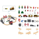 Giant bean 72PCS Fire Station Wooden Train Track Electric Train Set, Gift Packed Toy Railway Kits for Kids, Toddler Boys and Girls 3,4,5 Years Old and Up, Christmas Birthday Gift Toy for Kids