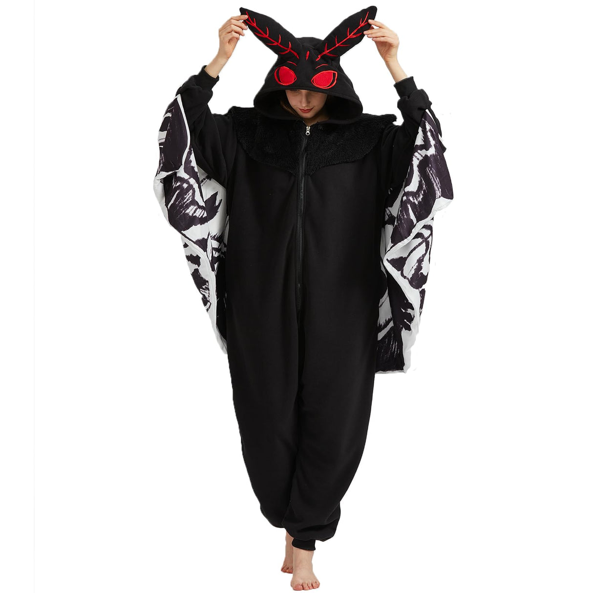 MORNINGFLY Mothman Onesie Pajamas Mothman Costume Adult Halloween Onesie Christmas Cosplay Unisex Party Costume