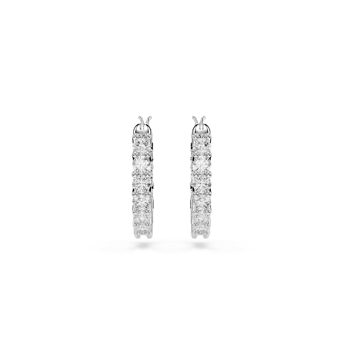 Swarovski Matrix Vittore Mini Hoop Pierced Earrings with White Circle Cut Crystal on a Rhodium Plated Setting with a Hinged Closure