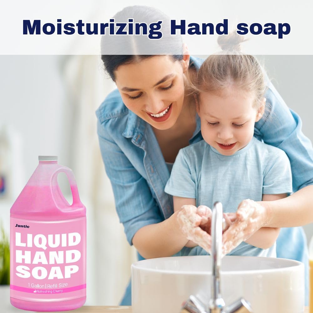 Hand Soap Gallon Refill, Cleansing Liquid Soap, Soothing Pink Lotion Soap Refill, Bulk Hand Soap Refill - Gentle on Skin, Cherry Scent - 1 Gallon per Bottle - 4 Pack